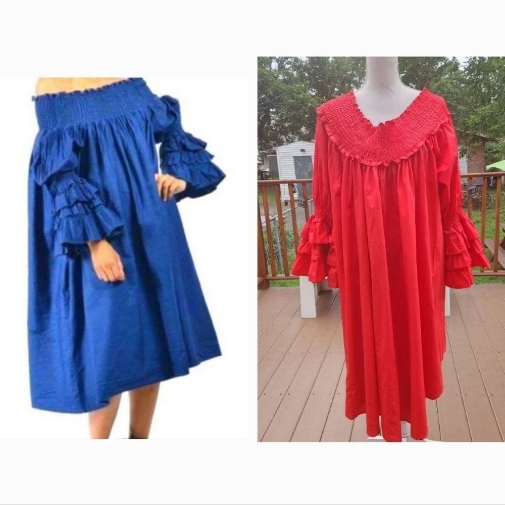 Ft Inc Women's  Red relaxed fit  Long sleeves Off Shouldes Flare midi dress L